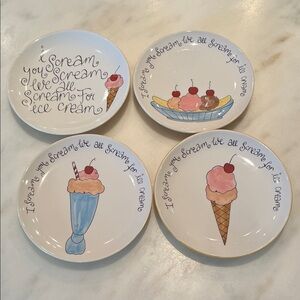 Pottery Barn Ice Cream Themed Dessert Plates Set of 4 EUC